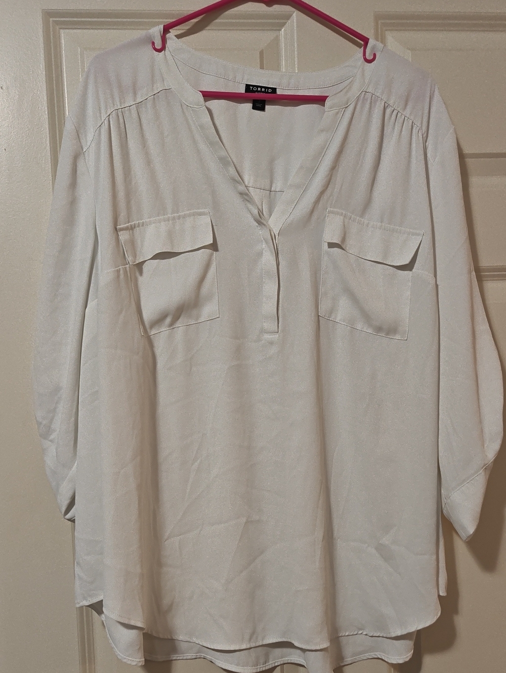 torrid Cream Split V-Neck Tunic with Chest Flap Pockets